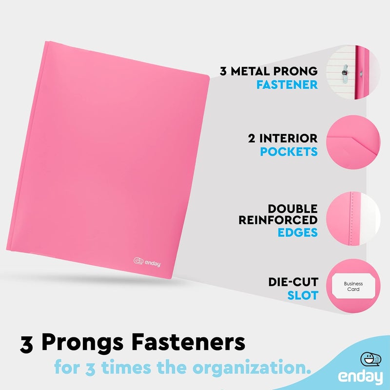 Enday Plastic Folders with Pockets and Prongs Pink - Two Pocket Folder with Brads - 3 Prong Folders with Pockets for Letter Size Sheets, Also Available in Blue, Green, Red, Purple, and Grey, 6 Pc –by - Image 3